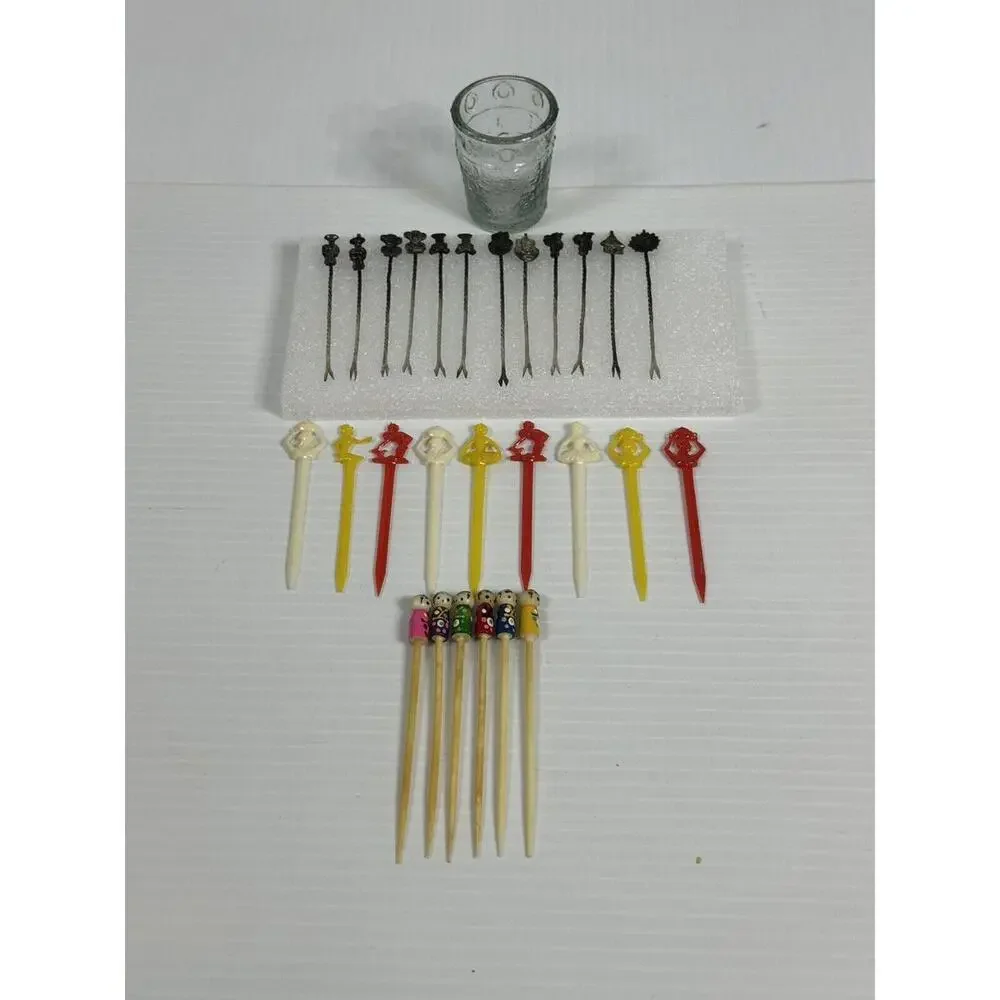 Vintage 27 Hors D'oeuvres Appetizer Forks Asian Mayan Spanish Figures Cocktails